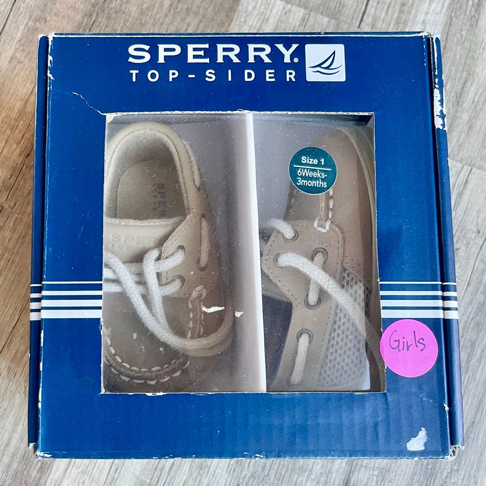NIB Sperrys Crib Shoe, Tan/Oat, 0-3 months, Sperry Top Sider